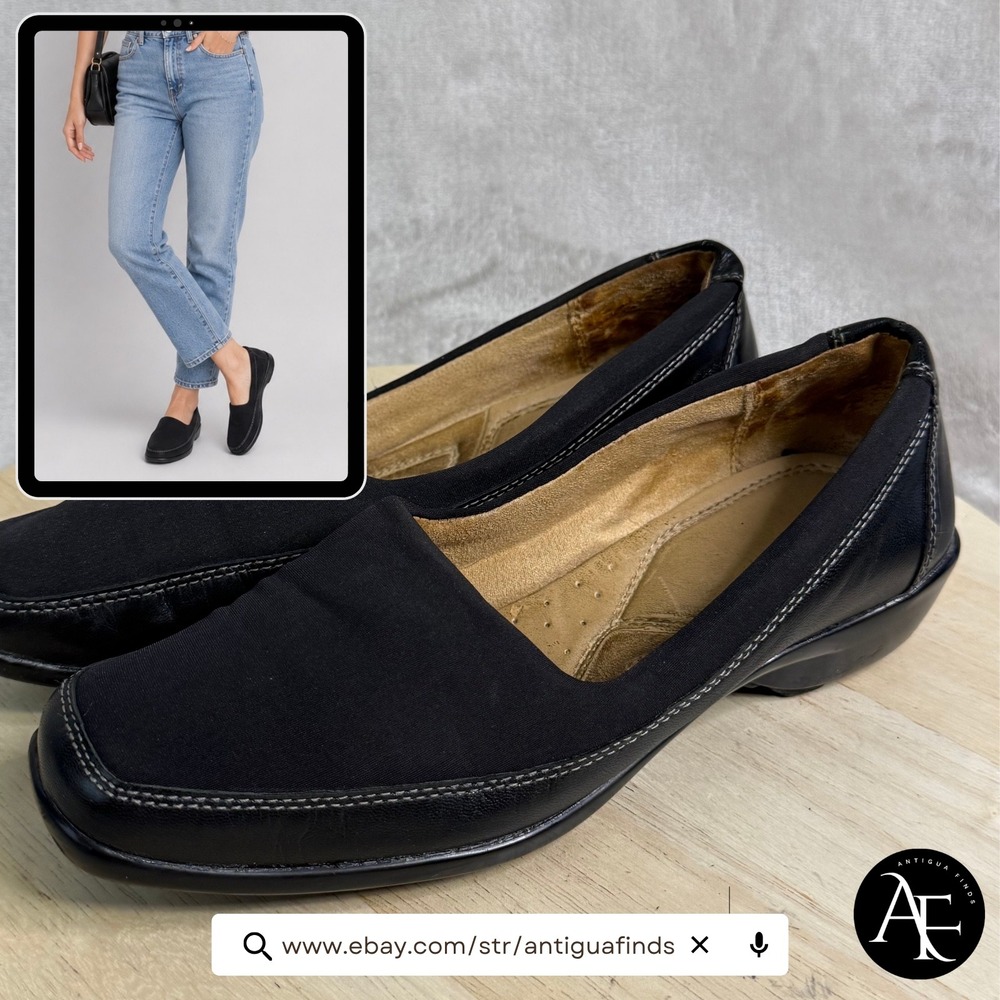Naturalizer Womens Black Leather Fabric Square Toe Slip On Loafers Size‎ 7.5M